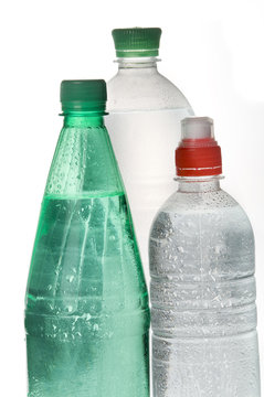 Group of mineral  soda water bottles