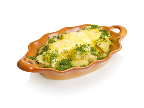 Potato baked with dill and cheese.