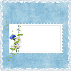 Card for the holiday  with flowers on the blue background