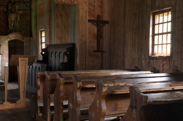 Interior of traditional wooden church