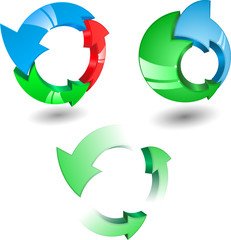 Set of glass arrows different colors and circle directions