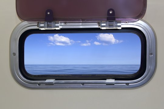 Boat porthole perfect sea view ocean blue
