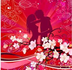 Floral greeting card with silhouette of couple