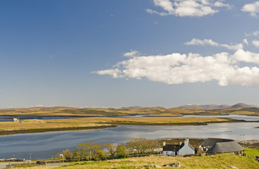 Callanish standing stones visitor centre and Loch Ceann Huabhig