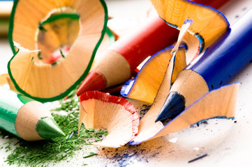 Sharpened pencils and wood shavings