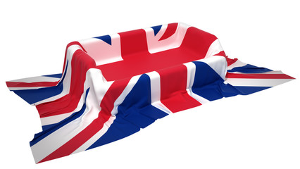Showcase stand covered with Union Jack