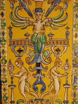 Ceramic wall tiles in the Real Alcazar in Seville, Spain