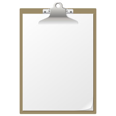 Blank paper on clipboard isolated on white background