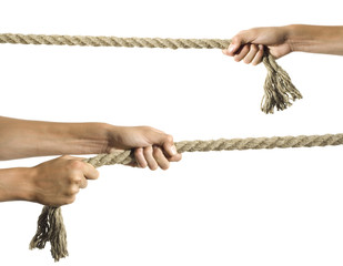 Hands pull a rope