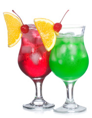 red and green cocktails with fruits