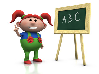 red haired girl with blackboard