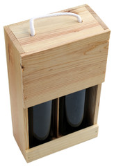caissette bois bouteilles vin, fond blanc