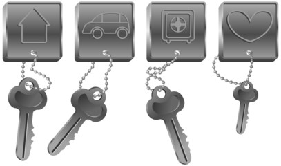 Keys with charms - house, car,safe, heart