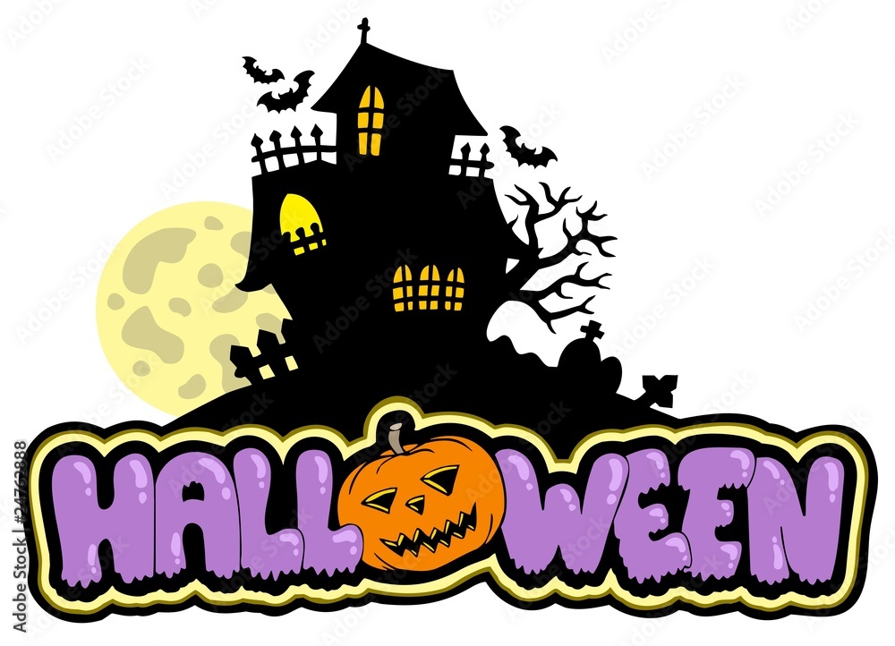 Sticker Halloween sign with haunted house