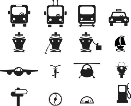 Set of black transportation icons