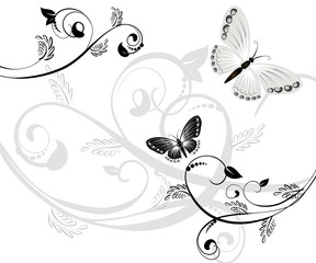 floral pattern with butterflies