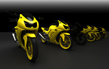 Concept yellow moto on black background