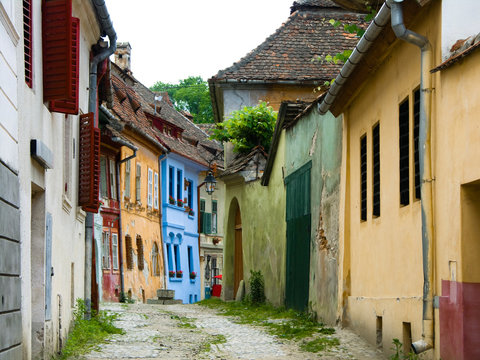 Sighisoara Medieval Street, Transylvania In Romania