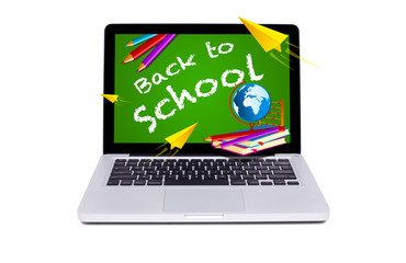 modern laptop back to school chalkboard