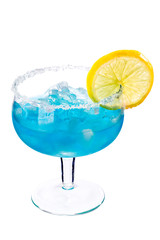 blue drink with ice and lemon