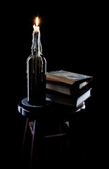 A candle in a bottle