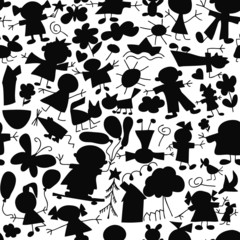 Kids silhouette - seamless pattern