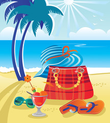 Summer objects on beach background