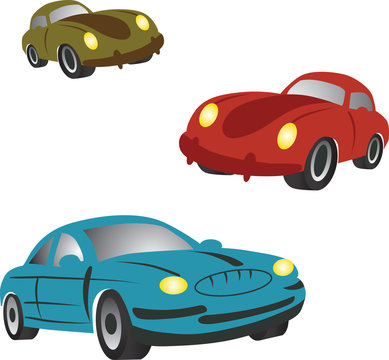 Set of icons with cartoon cars.