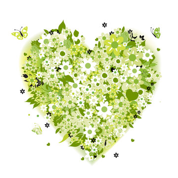 Floral heart shape, summer green