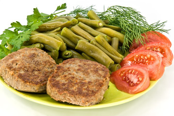 meat rissoles and vegetables
