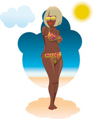 Sunburned girl on the beach