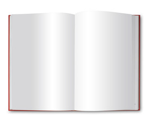 Open red book with blank pages. isolated