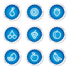 Fruits web icons, blue stickers series