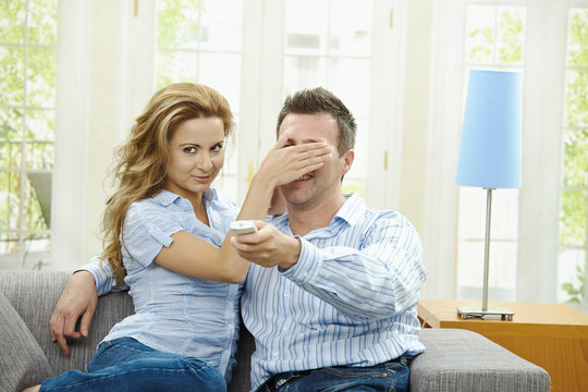 Love couple watching TV