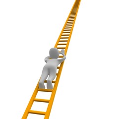 Climbing man and ladder. 3d rendered illustration.