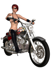 Plakat Sexy biker girl and her bike