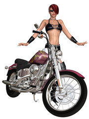Plakat Sexy biker girl and her bike