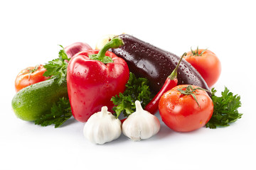 fresh vegetables on the white background