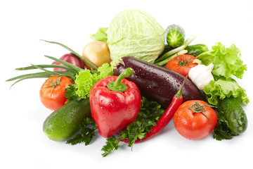 fresh vegetables on the white background