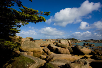 pink rocks near the sea in brittany