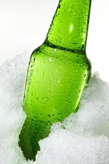 Close up view of the bottle in ice