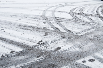 Tire tracks in the snow