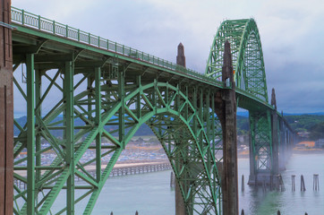 Misty bridge dark HDR ocean side