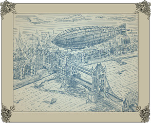 zeppelin flying above bridge © boogieelephant