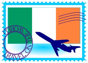 Stamp "Ireland (Dublin), travel by plane on the world" vector