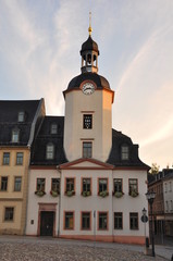 Rathaus von Glauchau im Sonnenuntergang
