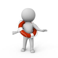 Human with a life buoy - a 3d image