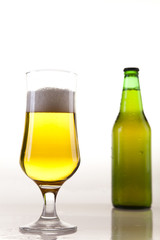 Beer bottle and glass