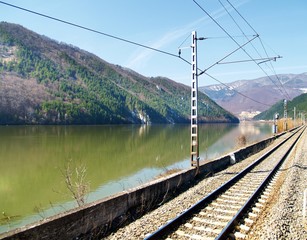 View of railroad and lake