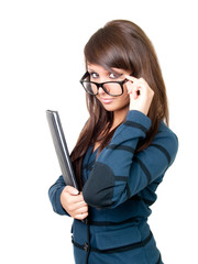 Young beautiful businesswoman wearing glasses.